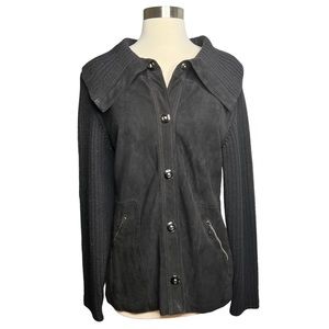 Dana Buchman Suede & Wool Knit Sweater Jacket L